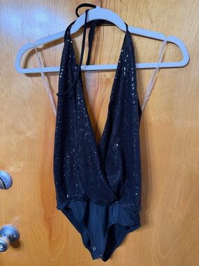Frederick's of Hollywood Black Sequin Bodysuit